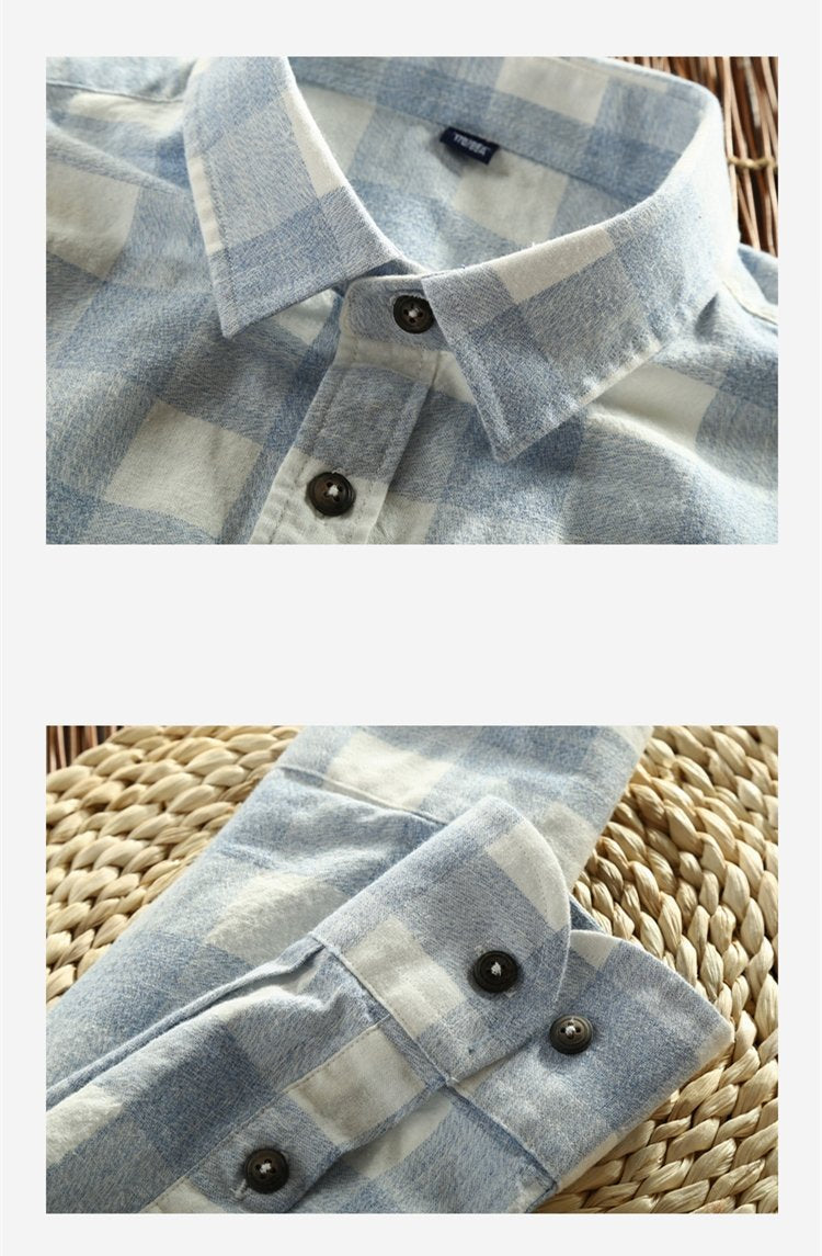 Vintage Classic Plaid Cotton Long Sleeve Casual Slim Fit Shirt