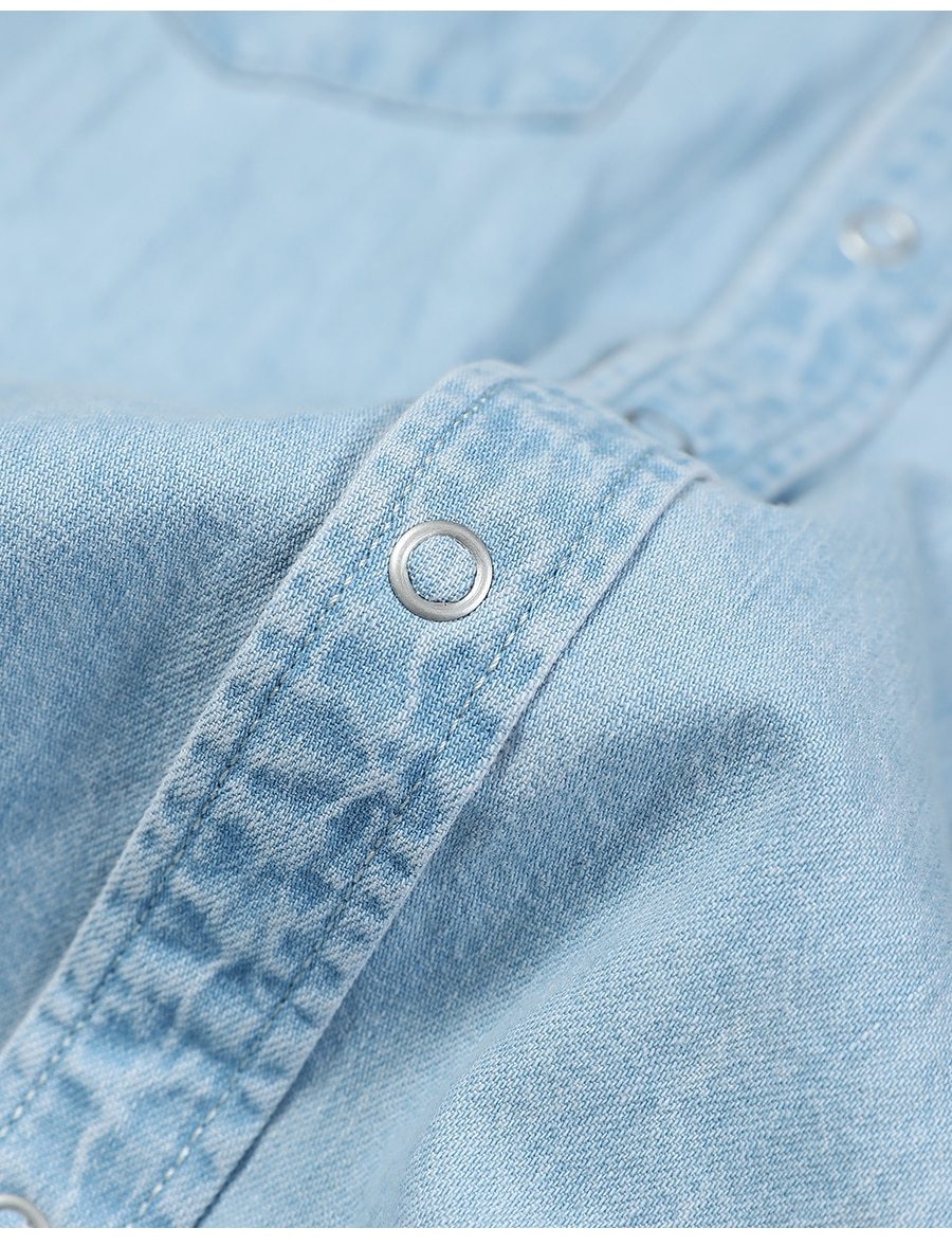Denim Shirts Men Casual snap button 100% cotton