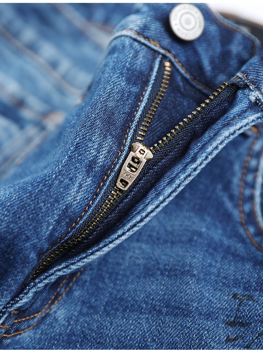 Letter print ankle-length jeans men streetwear ripped hole hip hop denim