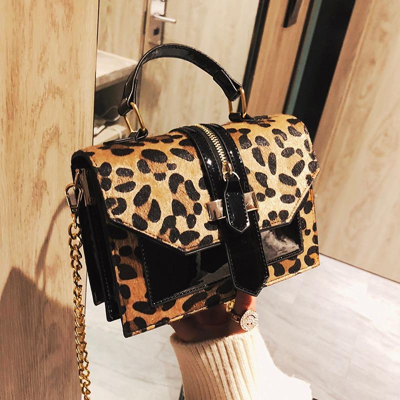 Leopard PU leather crossbody chain sling handbags