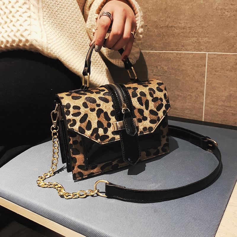 Leopard PU leather crossbody chain sling handbags