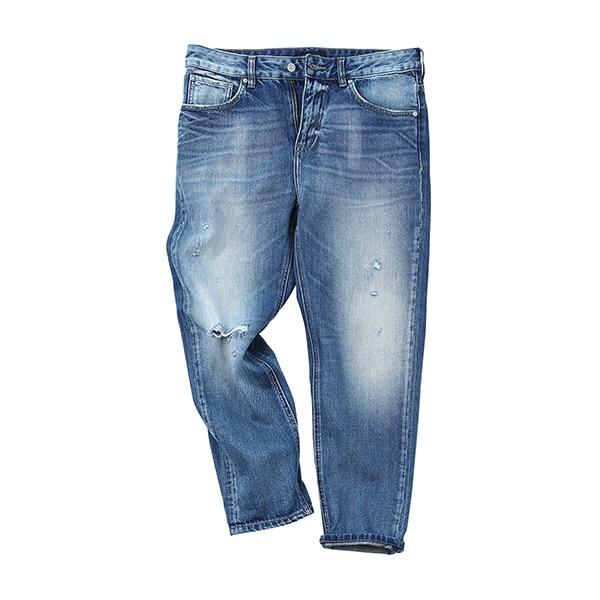 New Hole Ripped Jeans Men Straight Ankle-Length Denim Streetwear