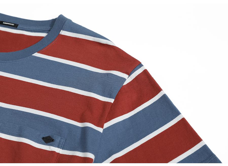 Spring Summer New Striped t-shirt men vintage red blue striped 100% cotton