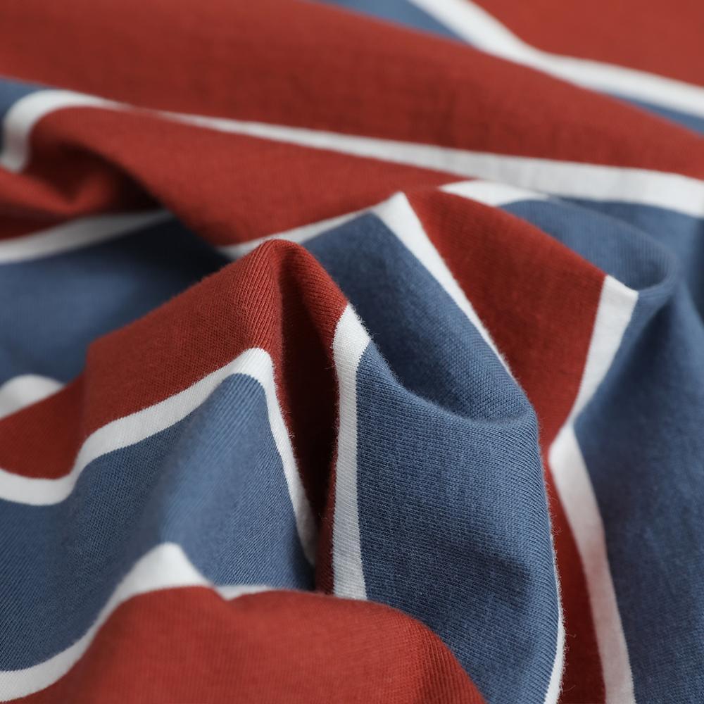 Spring Summer New Striped t-shirt men vintage red blue striped 100% cotton