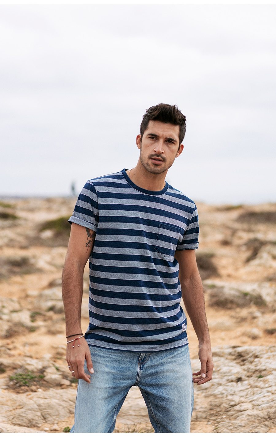 2020 summer new striped T-shirt men 100% cotton
