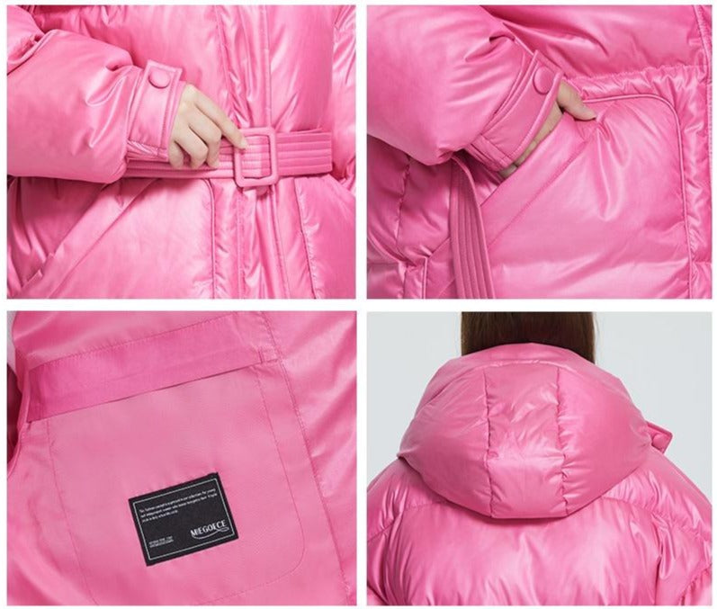 Women's Jacket High Quality Bright Colors Insulated Puffy Coat With Belt