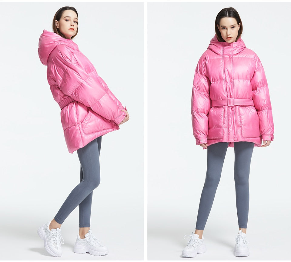 Women's Jacket High Quality Bright Colors Insulated Puffy Coat With Belt