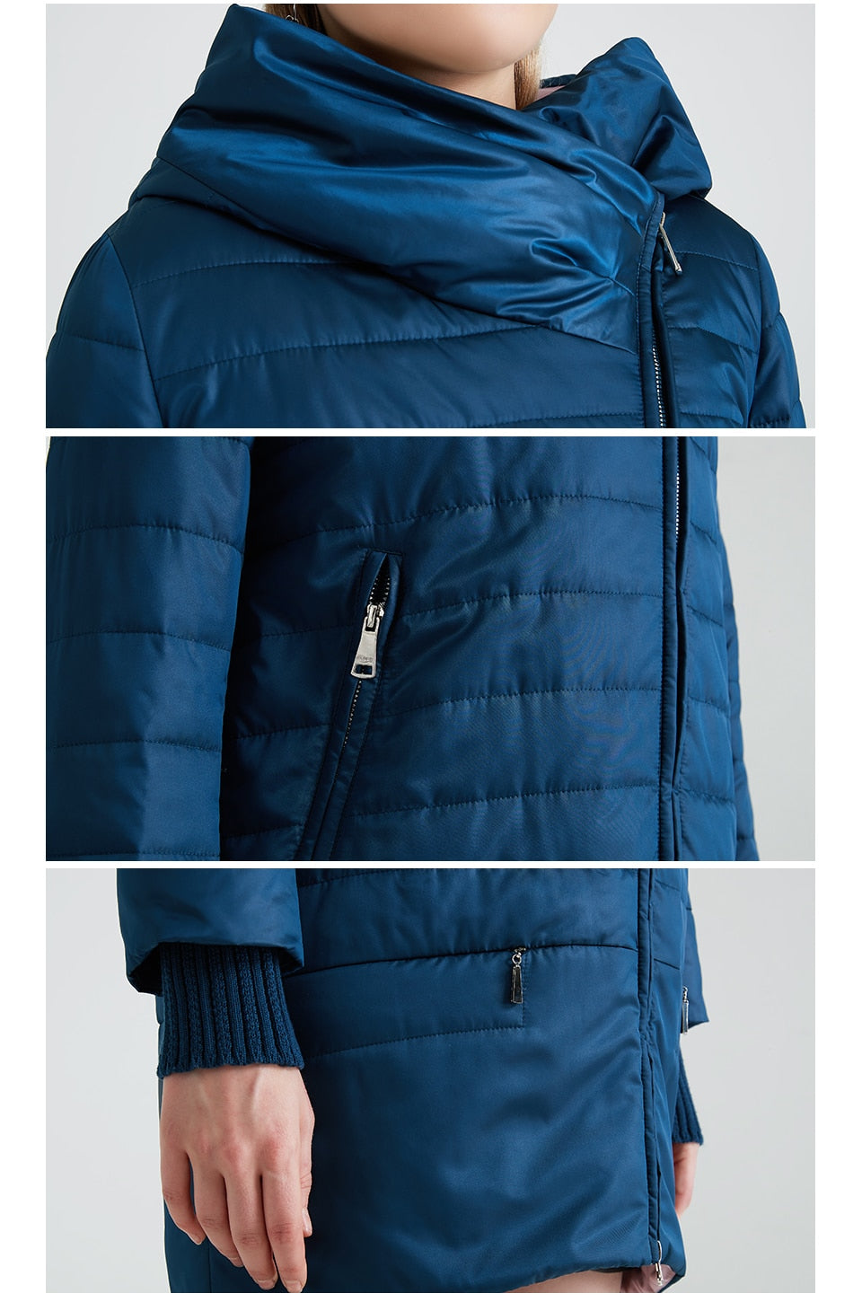 Oblique Cut Bright Windproof Warm Knitted Sleeve Jacket