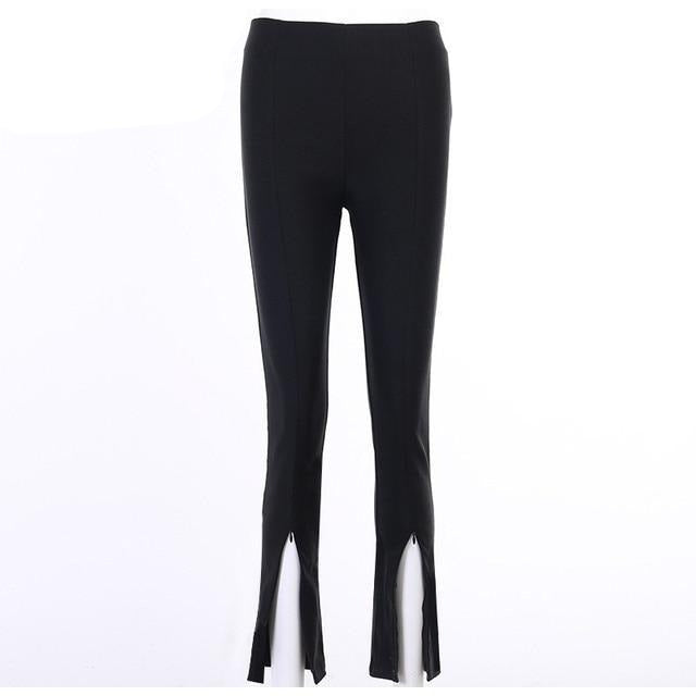 Fashion slit slim Pants Black high waist elastic belt close fitting pants