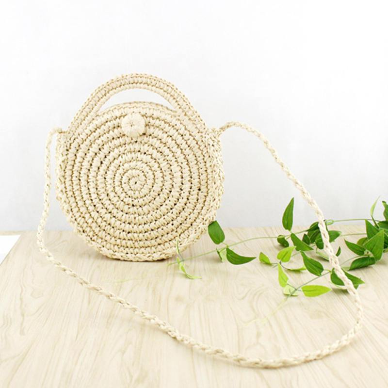 Outlet26 Round Paper rope rattan Beach Bag Beige